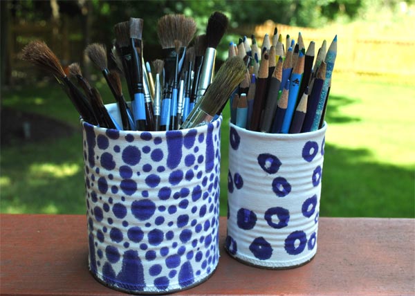 blue and white tin can craft project