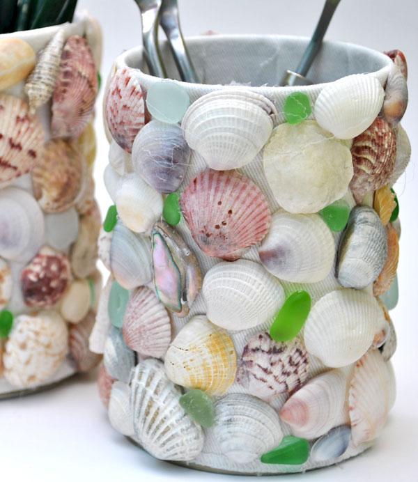 sea shell sea glass craft pot