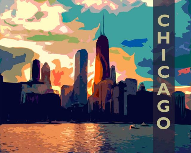 Free Chicago Skyline Poster in a vintage style