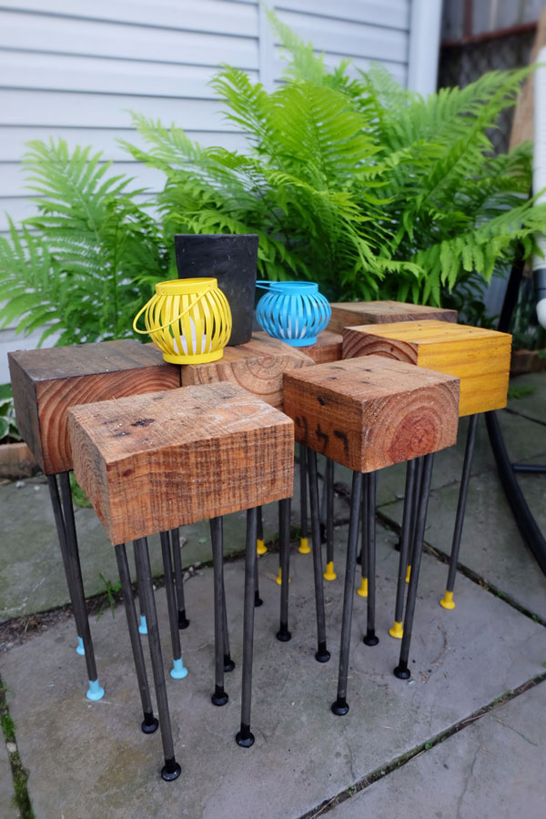 Simple DIY Patio Tables wood block patio tables
