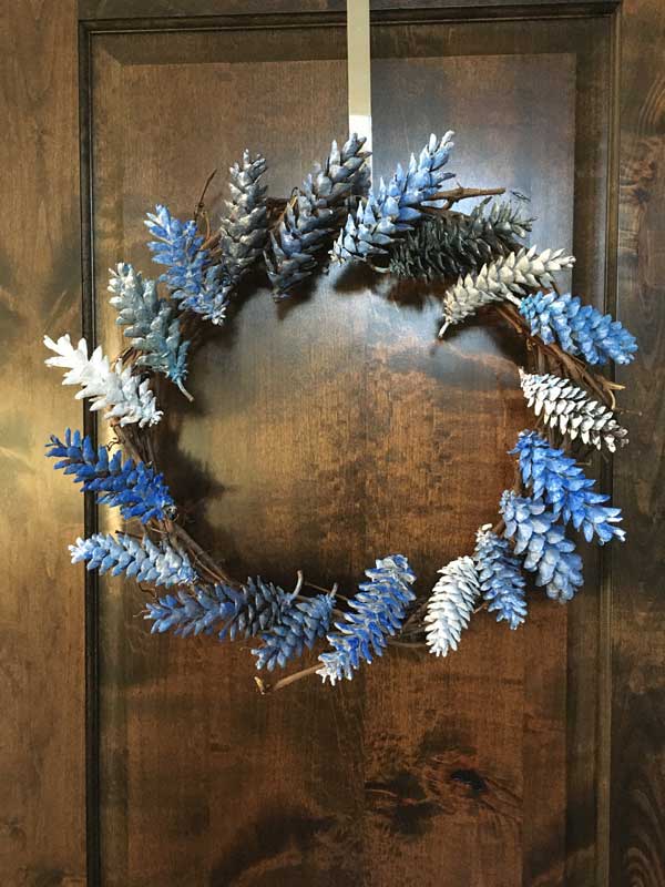 Unique Christmas Wreathe blue pine cone wreath