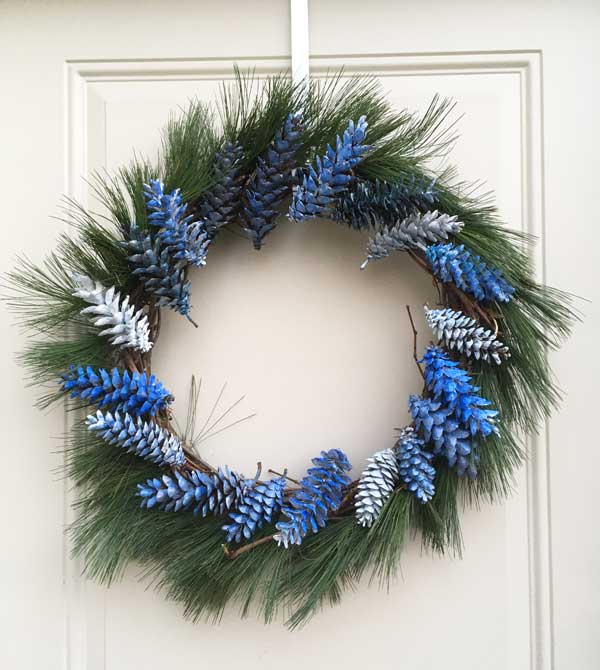blue pine cone wreath
